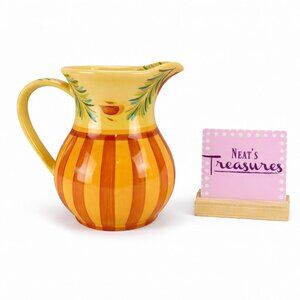Gail Pittman SIENA Stripe Floral Yellow Orange 48 oz Stoneware Beverage Pitcher